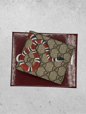 Gucci GG Supreme Canvas Bifold Wallet with Red/White Snake Motif